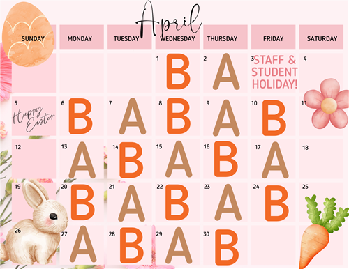April A & B Day Schedule